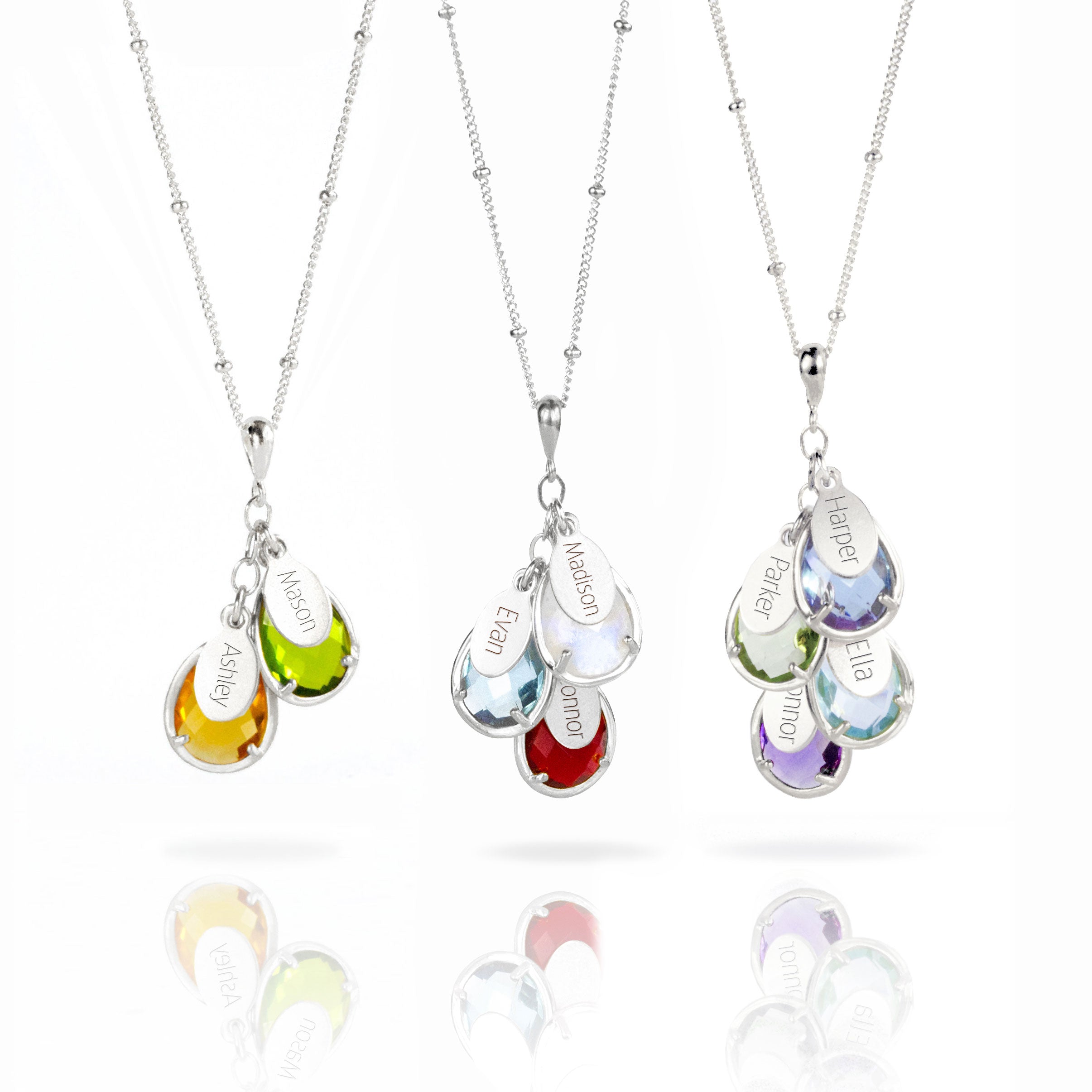 Sterling Silver Birthstone Necklace for Mom Grandma Name Tags and Birthstones