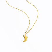 Footprint Charm Vertical Drop Pendant Necklace with Engraved Kid's Names and Birthstones