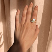 Set of birthstone rings in multiple colors, oval and diamond shaped gemstones in sterling silver and gold vermeil, custom stackable rings