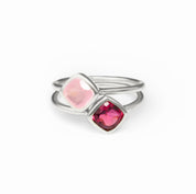 Diamond Shape Ruby Quartz Stacking Ring | July Birthstone, Custom diamond birthstone ring mom, Sterling Silver, 18k Gold Vermeil Gemstone Ring