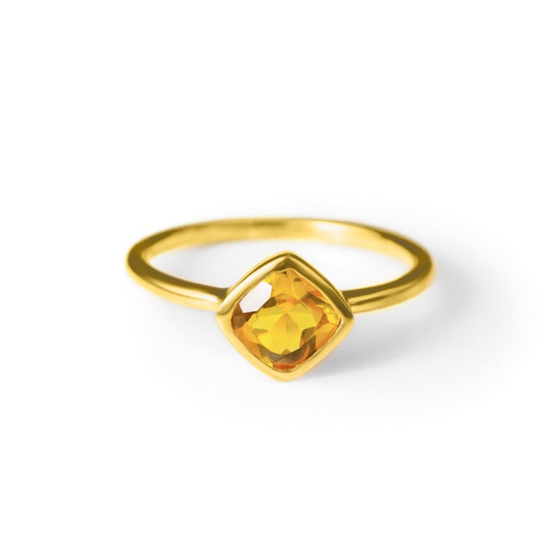 Diamond Shape Citrine Stacking Ring | November Birthstone, Custom diamond birthstone ring for mom, Sterling Silver, 18k Gold Vermeil Gemstone Ring