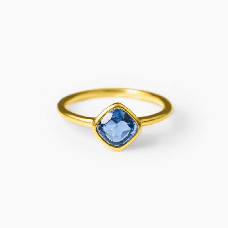 Diamond Shape Kyanite Quartz Stacking Ring | September Birthstone, Custom diamond birthstone ring mom, Sterling Silver, 18k Gold Vermeil Gemstone Ring
