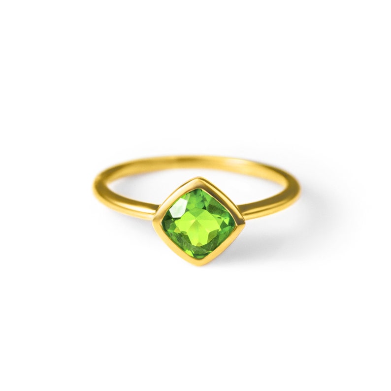 Diamond Shape Peridot Stacking Ring | August Birthstone, Custom diamond birthstone ring for mom, Sterling Silver, 18k Gold Vermeil Gemstone Ring