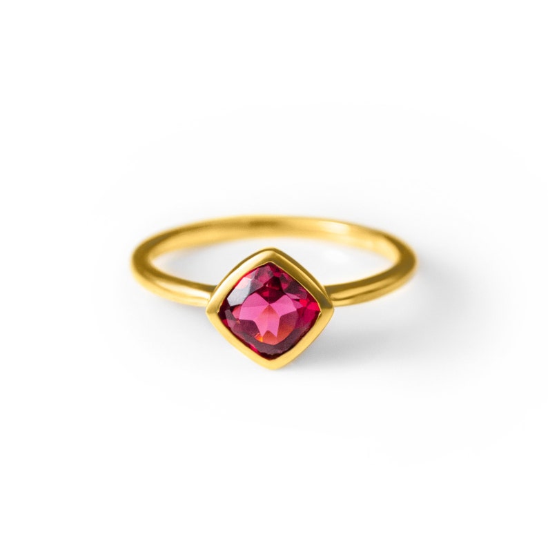 Diamond Shape Ruby Quartz Stacking Ring | July Birthstone, Custom diamond birthstone ring mom, Sterling Silver, 18k Gold Vermeil Gemstone Ring