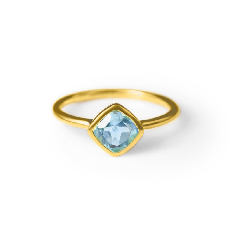 Diamond Shape Blue Topaz Stacking Ring | December Birthstone, Custom diamond birthstone ring for mom, Sterling Silver, 18k Gold Vermeil Gemstone Ring