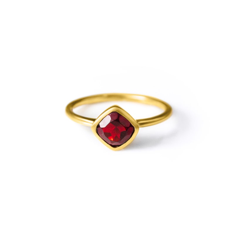 Diamond Shape Garnet Stacking Ring | January Birthstone, Custom diamond birthstone ring for mom, Sterling Silver, 18k Gold Vermeil Gemstone Ring
