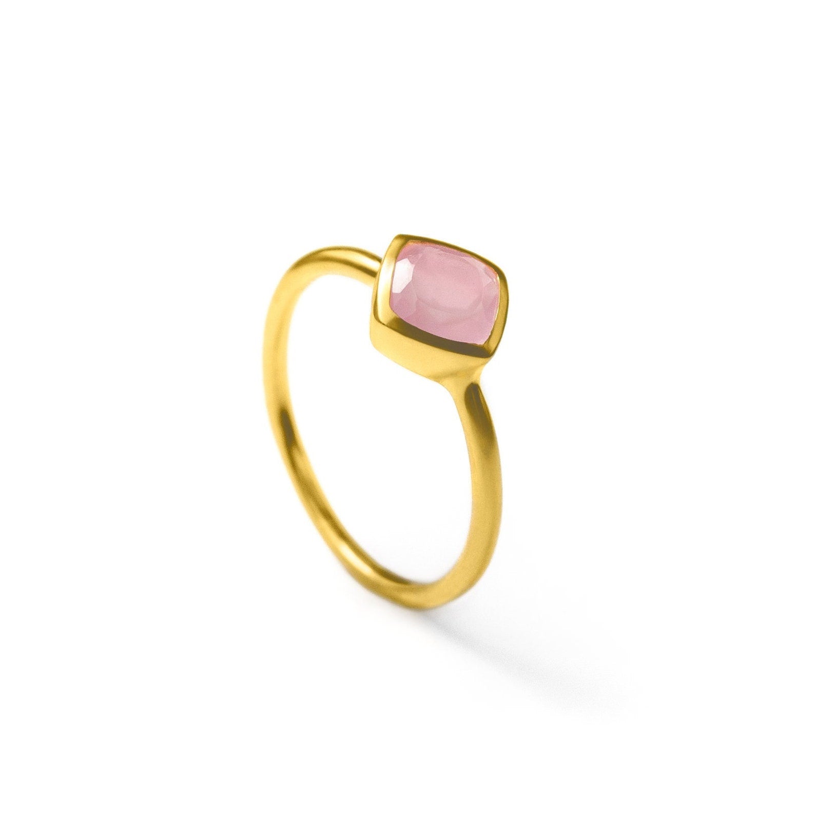 Diamond Shape Pink Chalcedony Stacking Ring | October Birthstone, Custom diamond birthstone ring mom, Sterling Silver, 18k Gold Vermeil Gemstone Ring