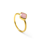 Diamond Shape Pink Chalcedony Stacking Ring | October Birthstone, Custom diamond birthstone ring mom, Sterling Silver, 18k Gold Vermeil Gemstone Ring