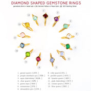 Diamond Shaped Cushion Cut Birthstone Ring Set, 925 Silver, 18k Vermeil Gold, Custom Mother's Ring Set, Christmas Gift for Mom with Kids Birthstones