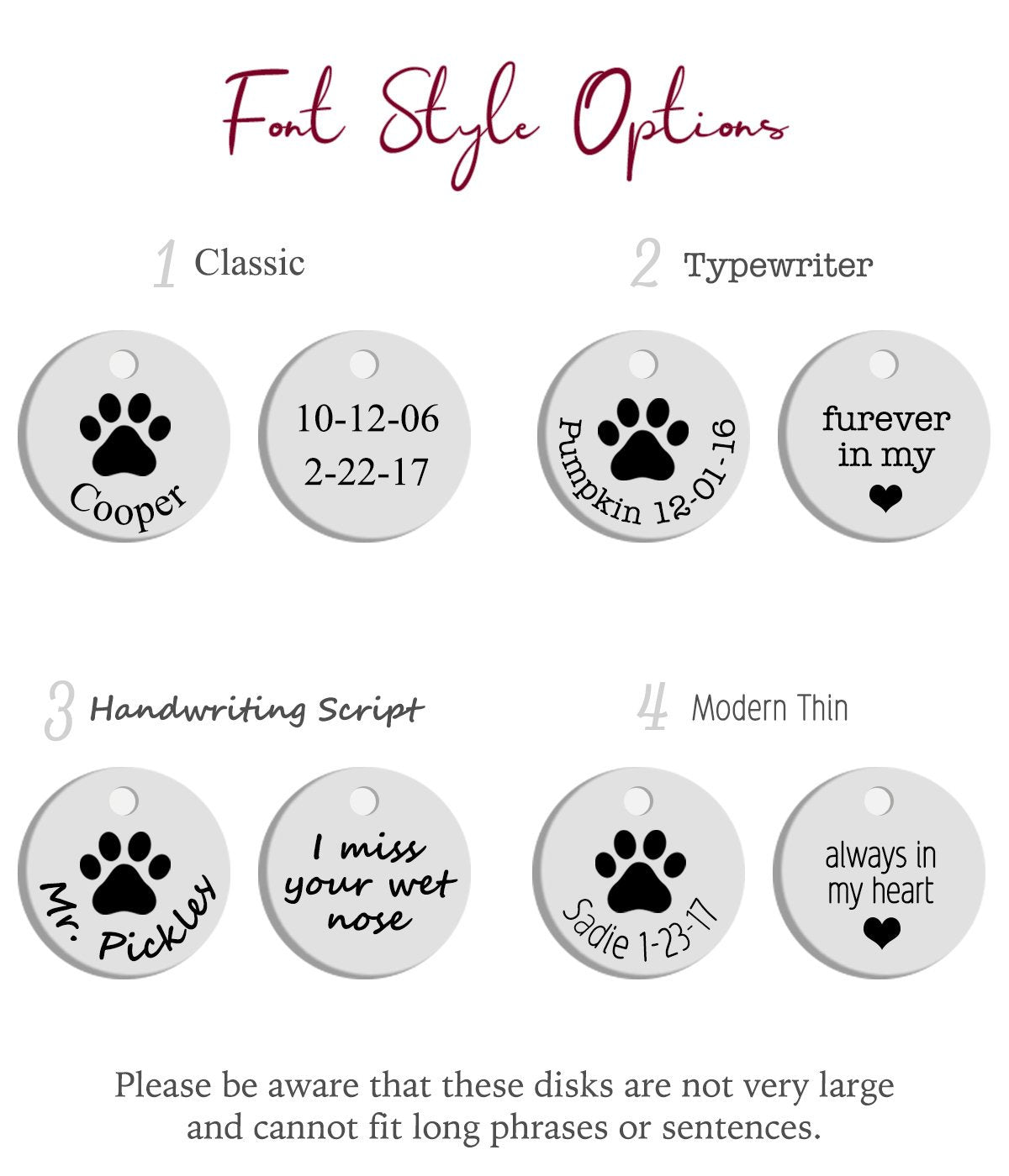 select from our font style options in classic, typewriter, handwriting script or modern thin. 