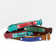 Engraved Leather Pet Collar, Custom Gift for Dog Lover, Personalized Leather Pet Collar Engraved with Name
