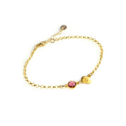 Gemstone Bracelet for Her with One Stone and One Initial Ruby Quartz Gemstone