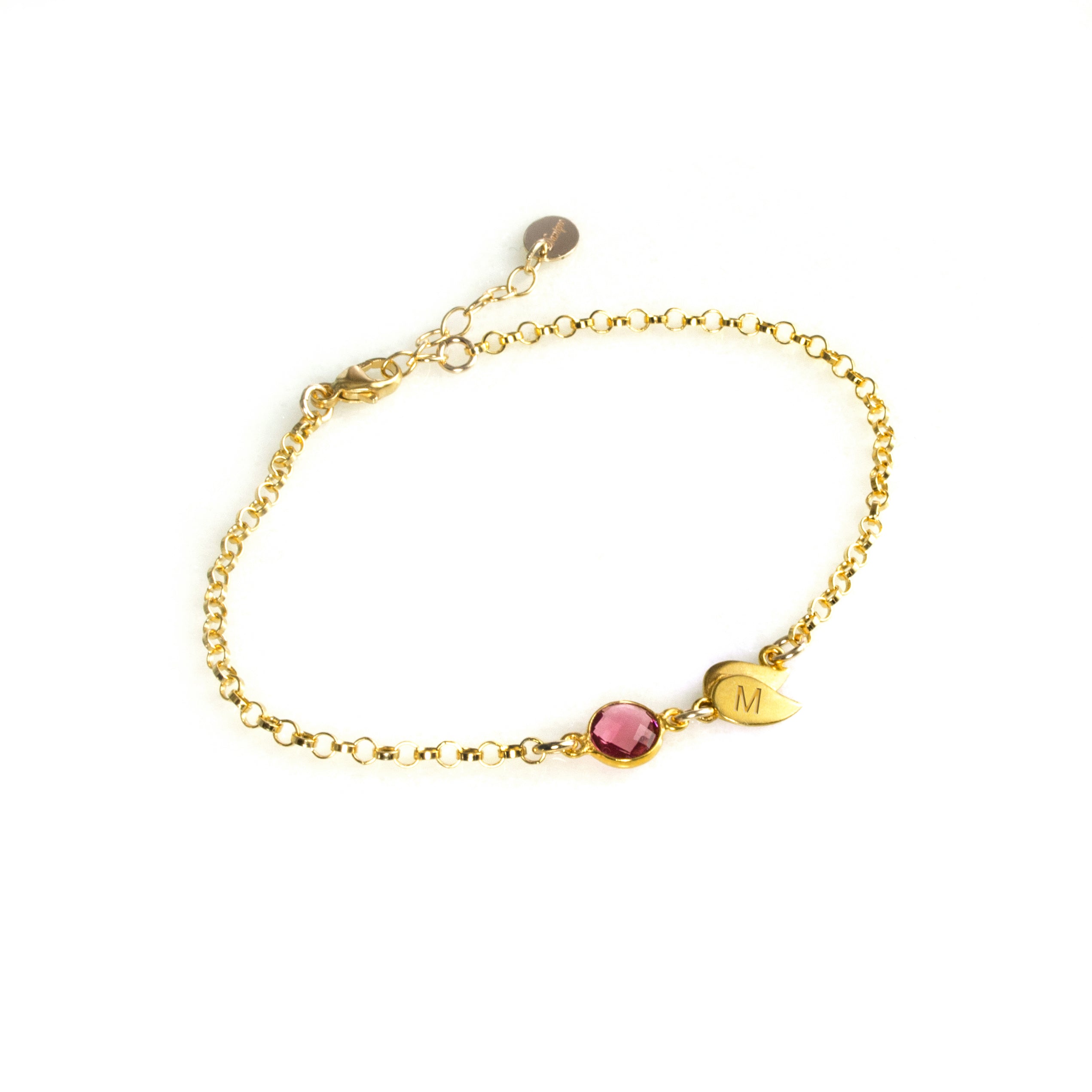 Gemstone Bracelet for Her with One Stone and One Initial Ruby Quartz Gemstone