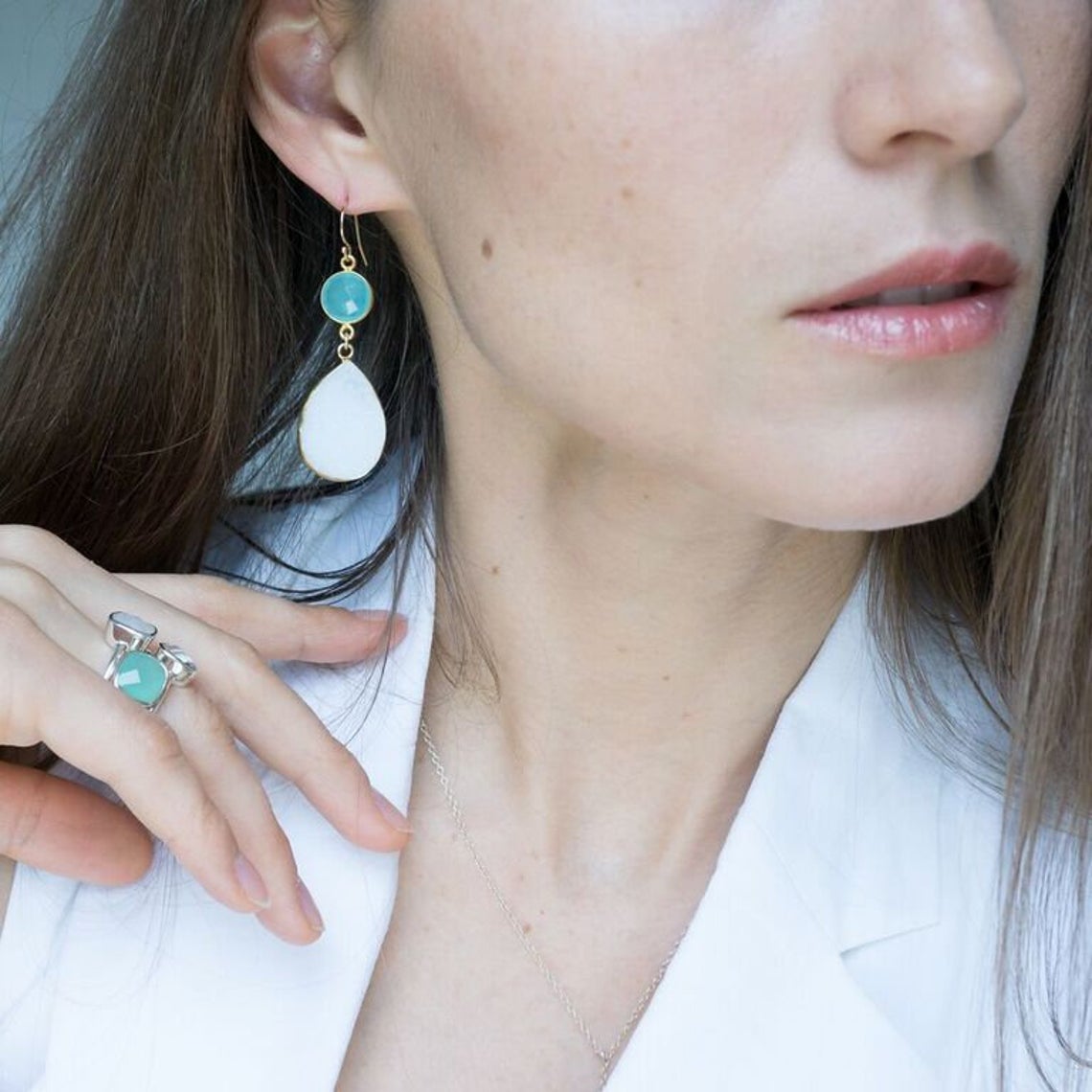 Multi-Coloured Crystal & Gem Earrings In Gold-Tone