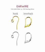Ear wire stiles come in hook and lever back and are gold filled or sterling silver. 
