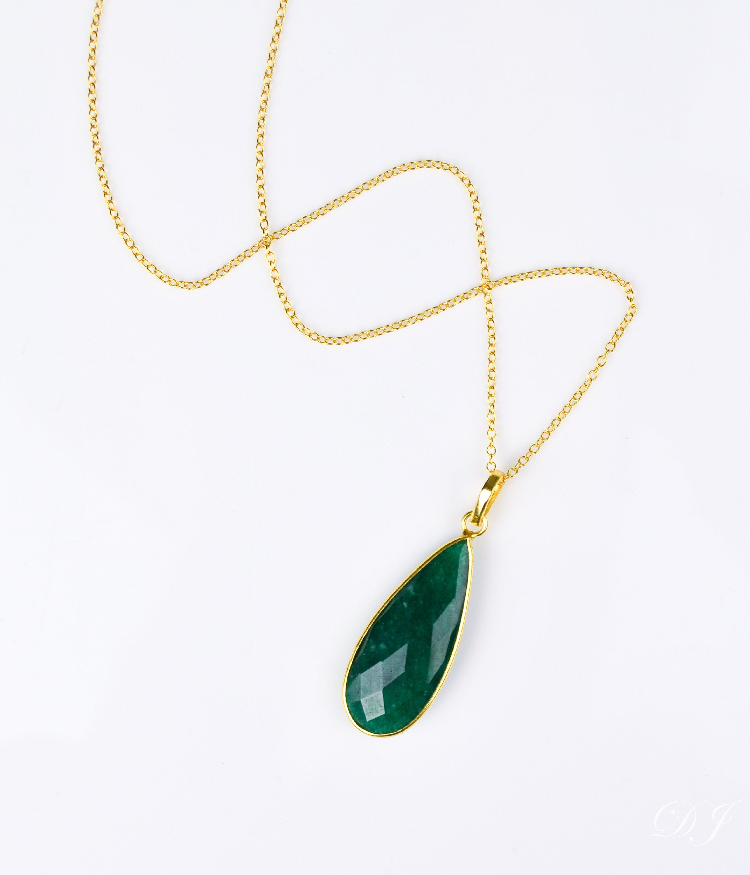 Emerald Elongated Teardrop Pendant Necklace