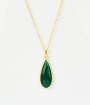 Emerald Elongated Teardrop Pendant Necklace