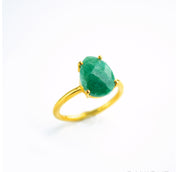 Raw Emerald Teardrop Prong Set Ring • May Birthstone