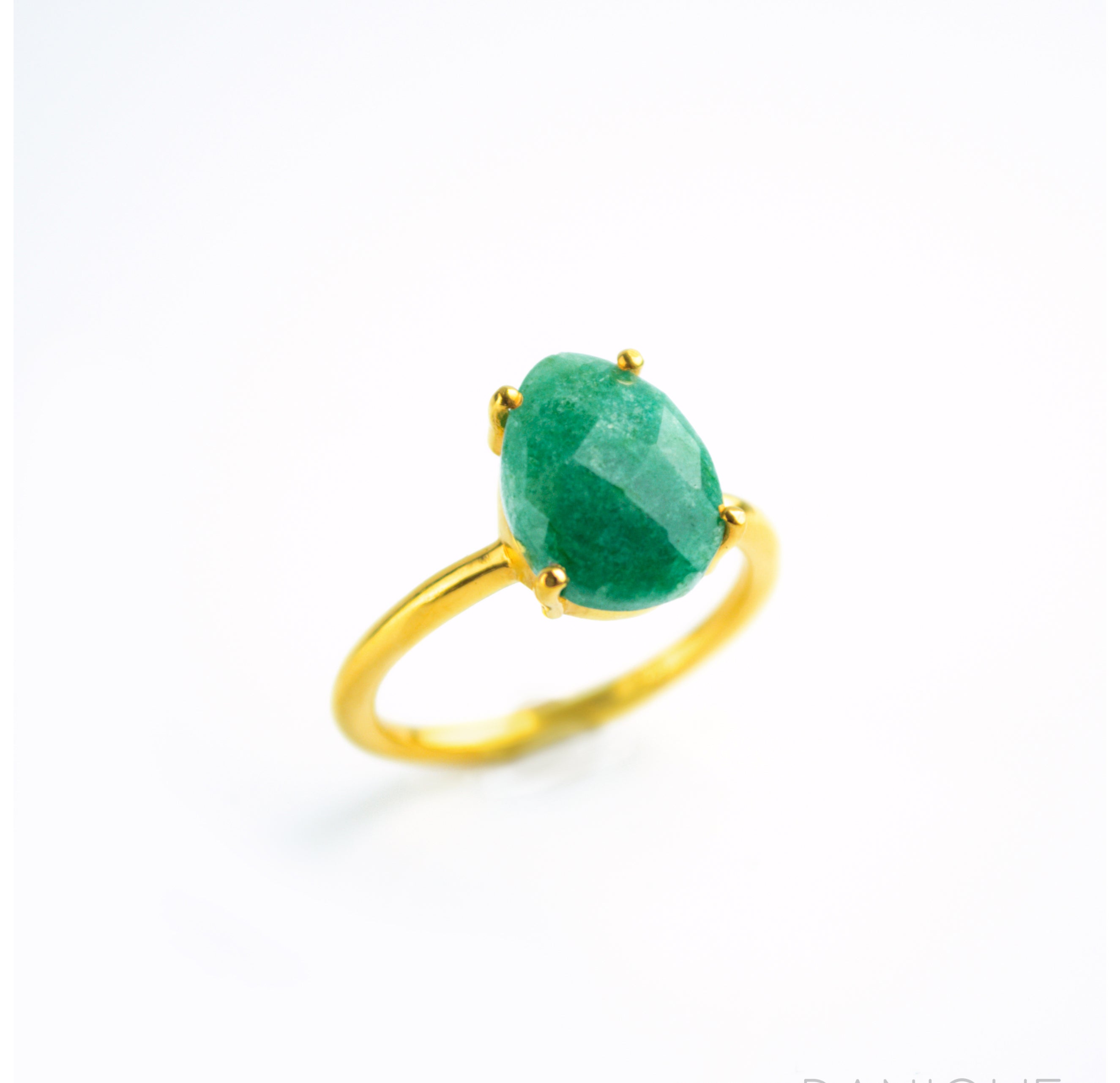 Raw Emerald Teardrop Prong Set Ring • May Birthstone