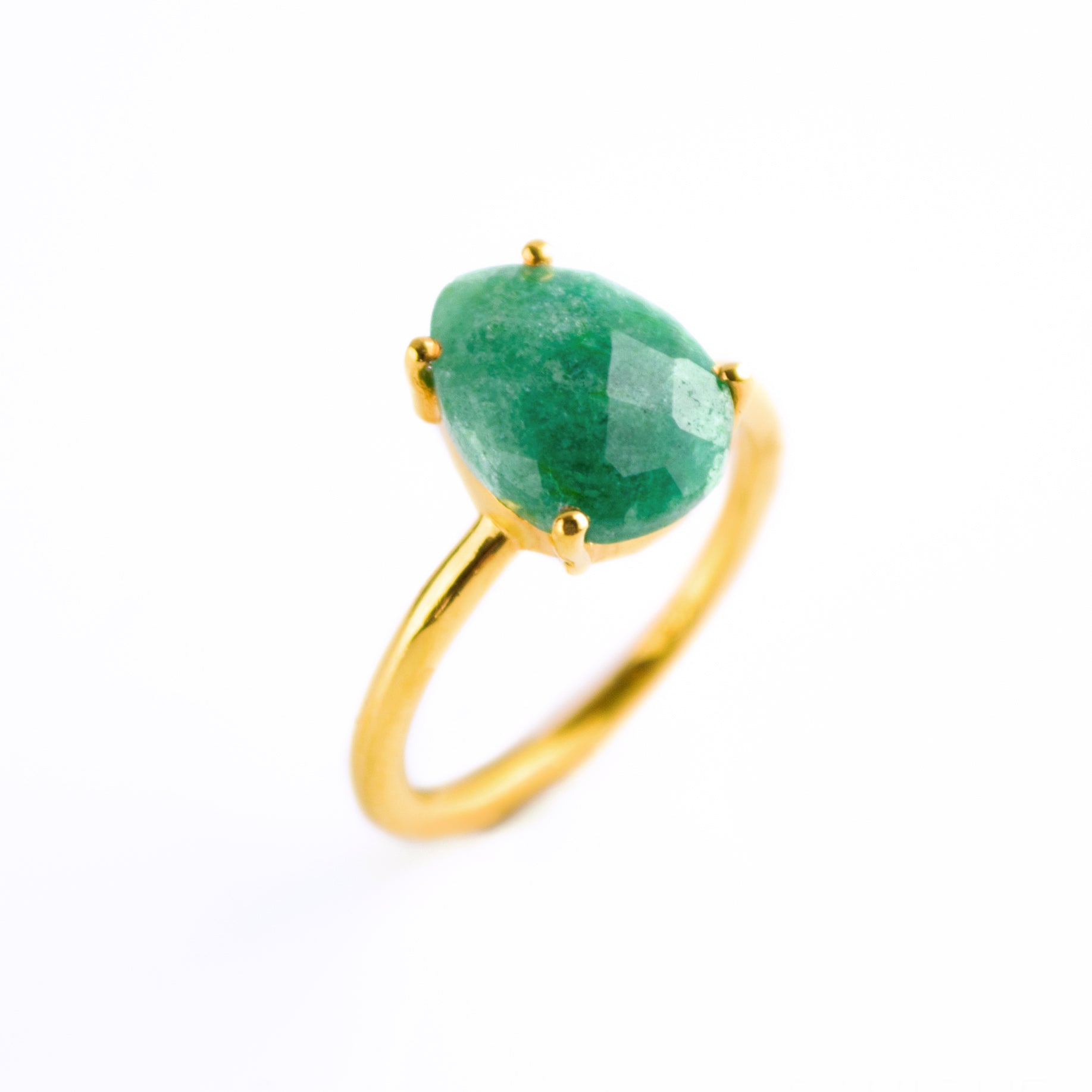 Raw Emerald Teardrop Prong Set Ring • May Birthstone