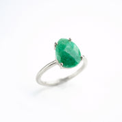 Raw Emerald Teardrop Prong Set Ring • May Birthstone