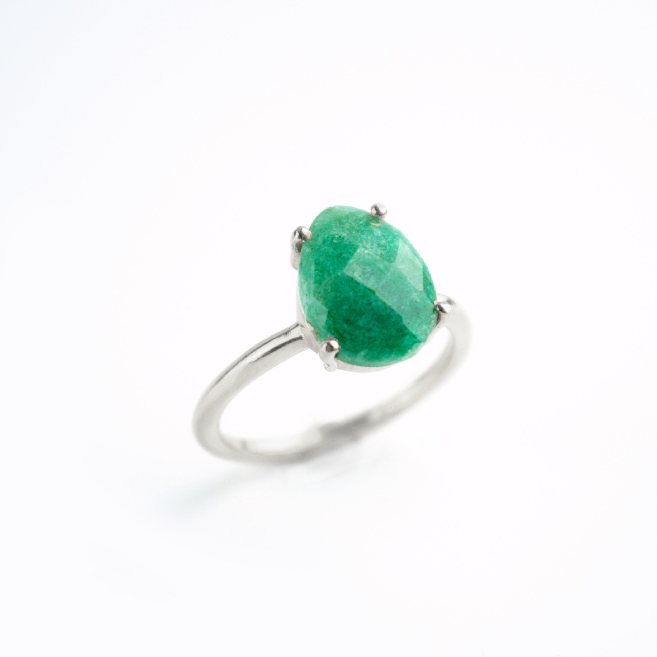 Raw Emerald Teardrop Prong Set Ring • May Birthstone