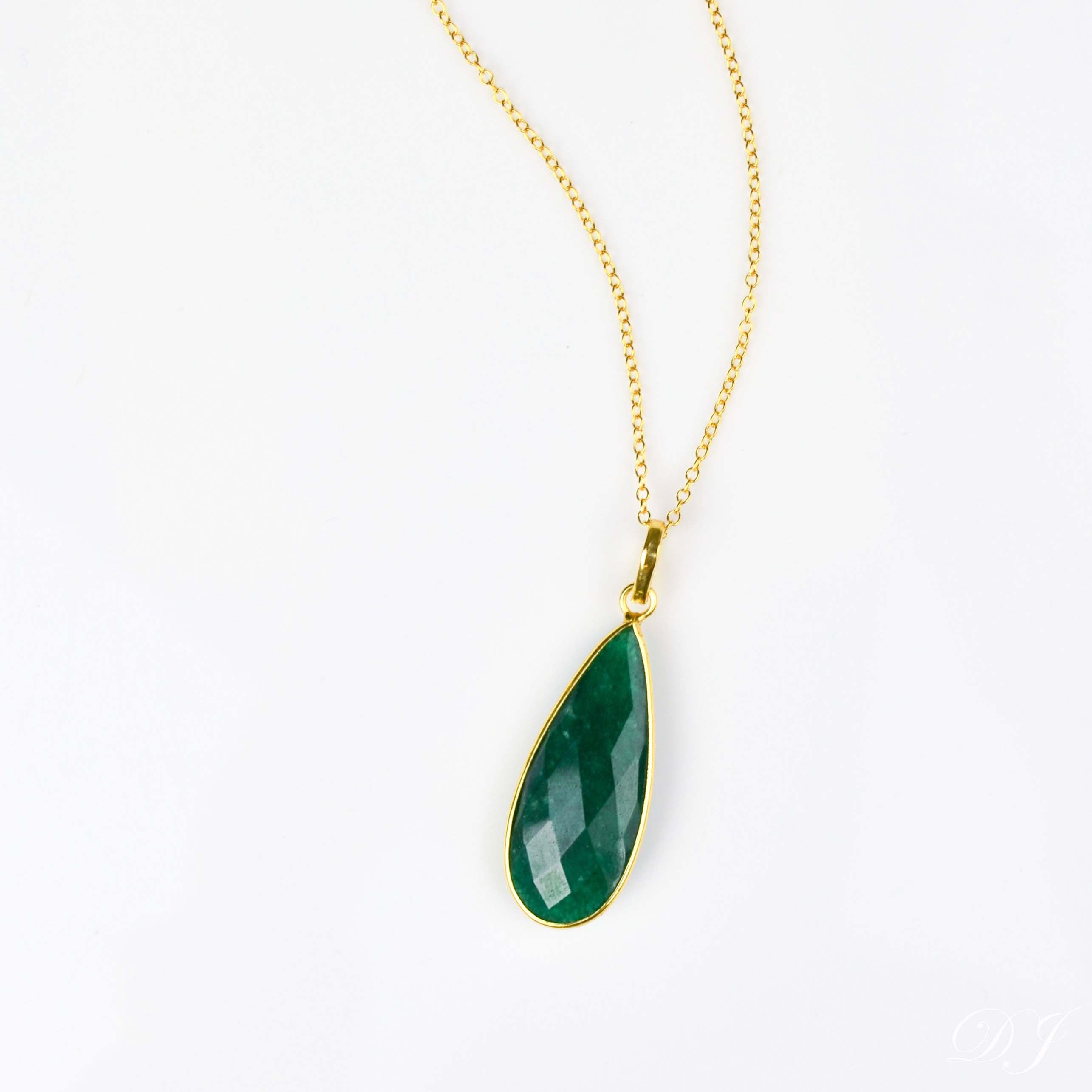 Emerald Elongated Teardrop Pendant Necklace