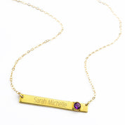 February Custom Bar Necklace with Bezel Birthstone