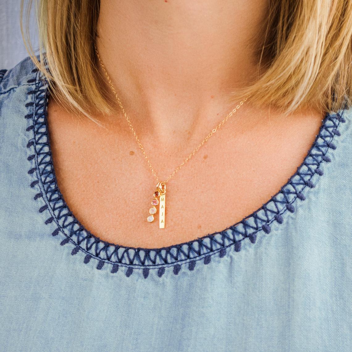 Handmade Jewelry Mimi Necklace With Birthstones 14k Gold Mimi