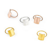 Gold plated, rose gold plated and sterling silver engraved plate rings, rectangle plate. Choose from our font styles to engrave a name, initials, date, roman numerals, symbol or short phrase. On white background