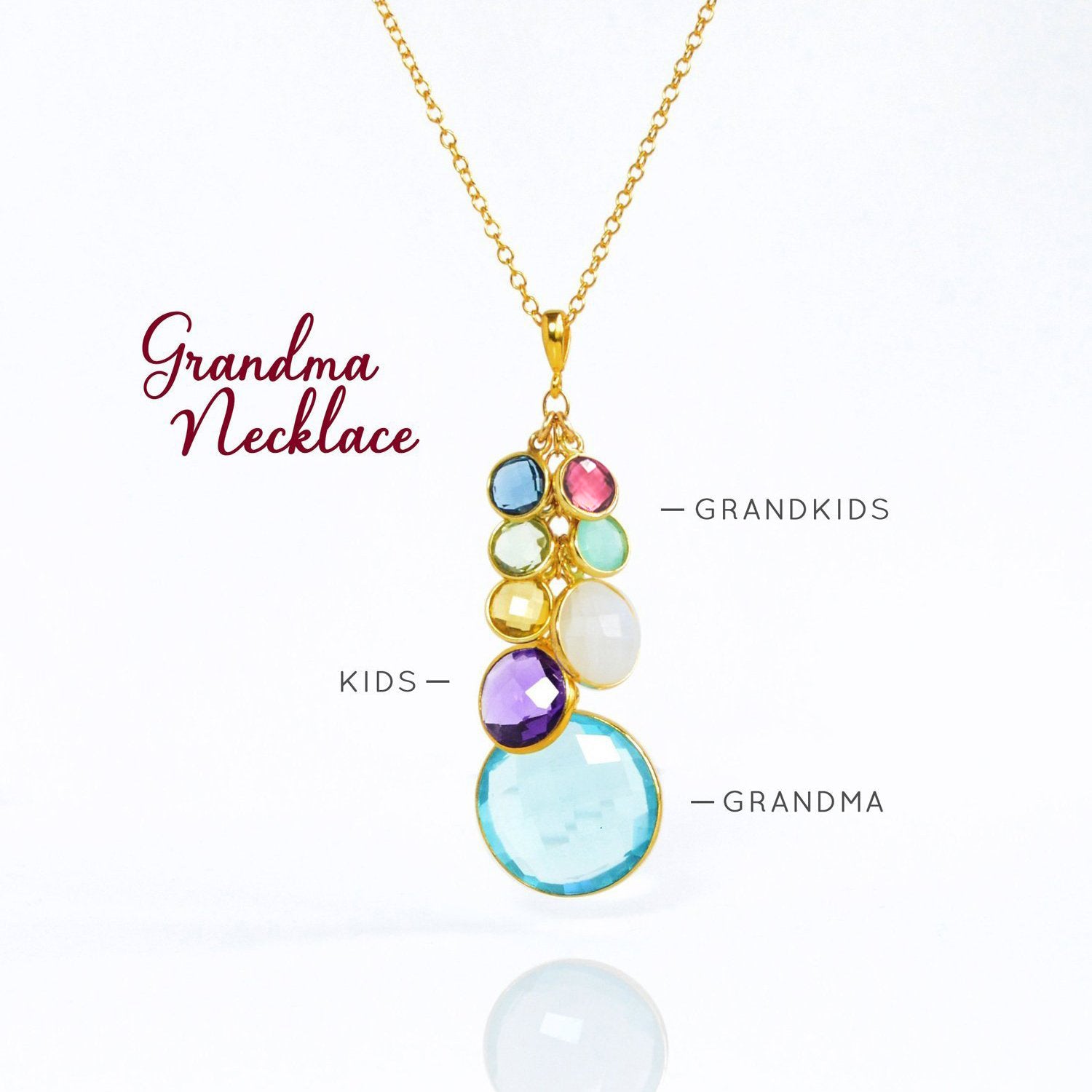 Grandma Birthstone Necklace, Family Tree Cascade Generations Jewelry