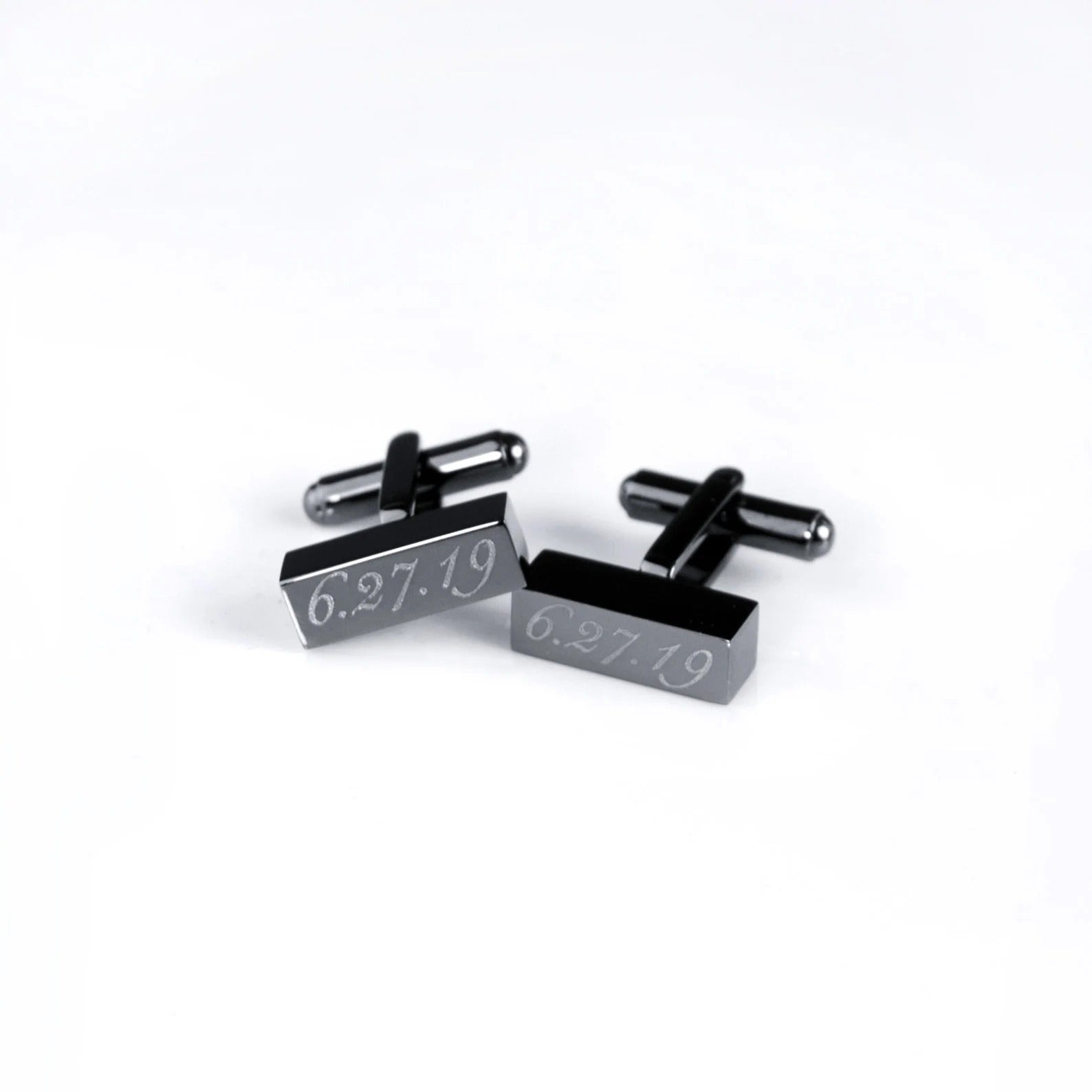 Gunmetal black cufflinks, engraved with a special date in script font. steel anniversary, silver anniversary, gold anniversary, gift box. gift giving ready. gift ready. mens anniversary gifts, gifts for men, christmas gifts for him, valentine's day gifts for men, gift for husband, gift for fiance, father's day gift, birthday gift, wedding anniversary gift, wedding party gift, father of the groom gift, father of the bride gift, gift for grandfather