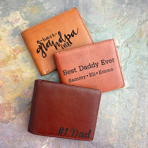 Personalized Mens Leather Wallet - Engraved Mens wallet with ID