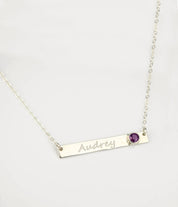 February Custom Bar Necklace with Bezel Birthstone