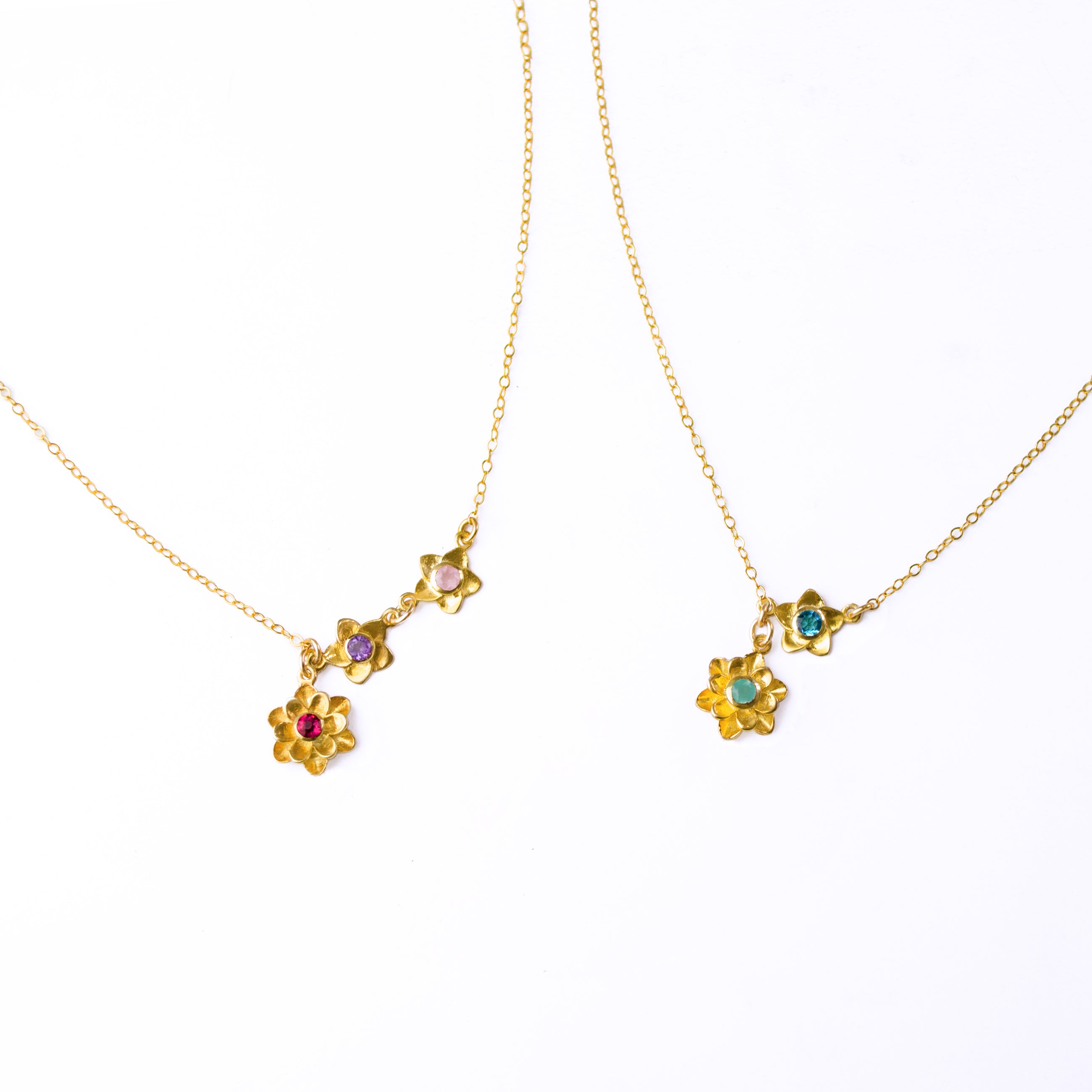 Bloom Lariat Style Birthstone Charm Necklace for Mom, Flower Pendants