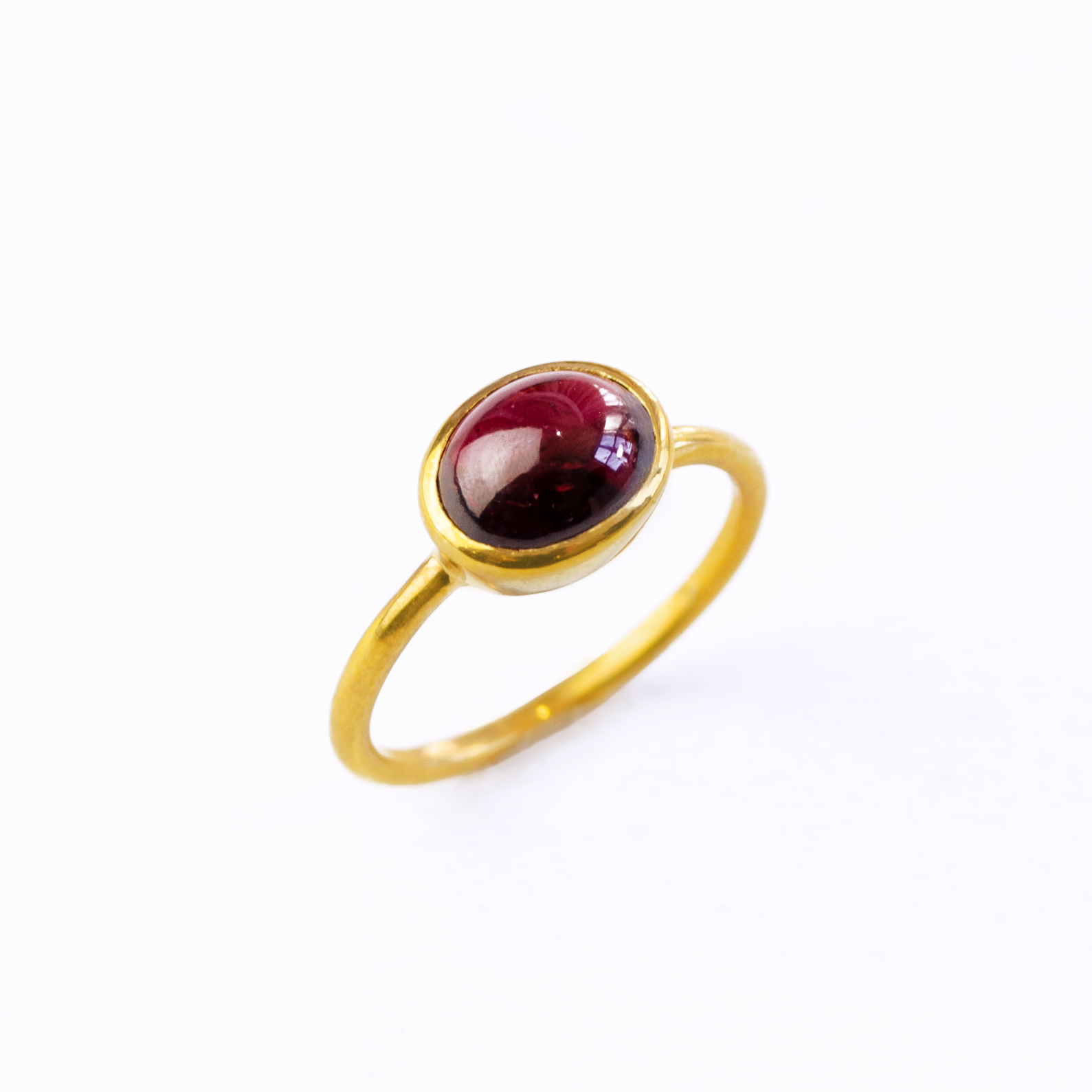 Yellow Gold Three Stone Pyrope Garnet Ring