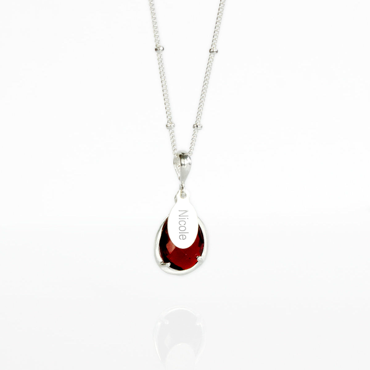 January Birthstone & Name Necklace : Garnet