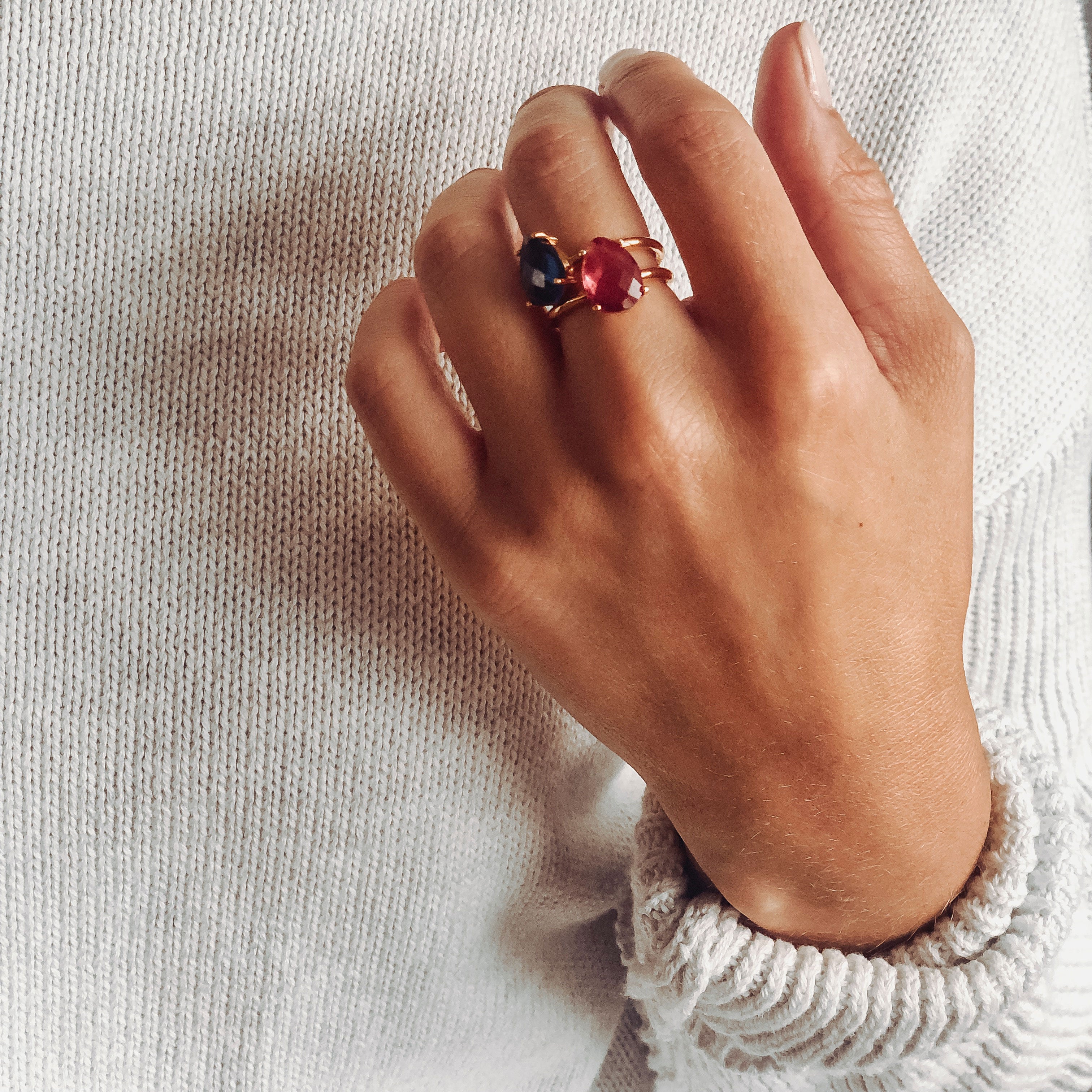 Pink Chalcedony Teardrop Prong Set Ring • October Birthstone