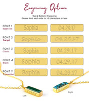 Choose from our engraving font options include modern thin, script, classic, block and typewriter. Please limit engraving text to 10 characters. 