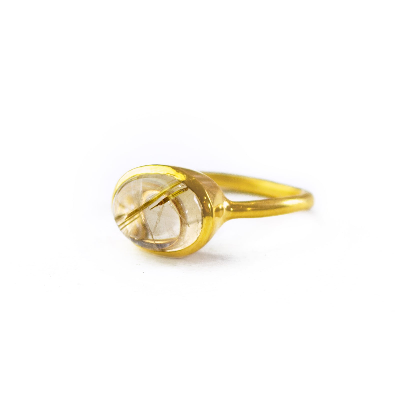 Golden Rutilated  Quartz Oval Bezel Ring