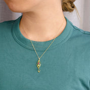 model photo, birthstone jewelry, bezel set birthstone pendant