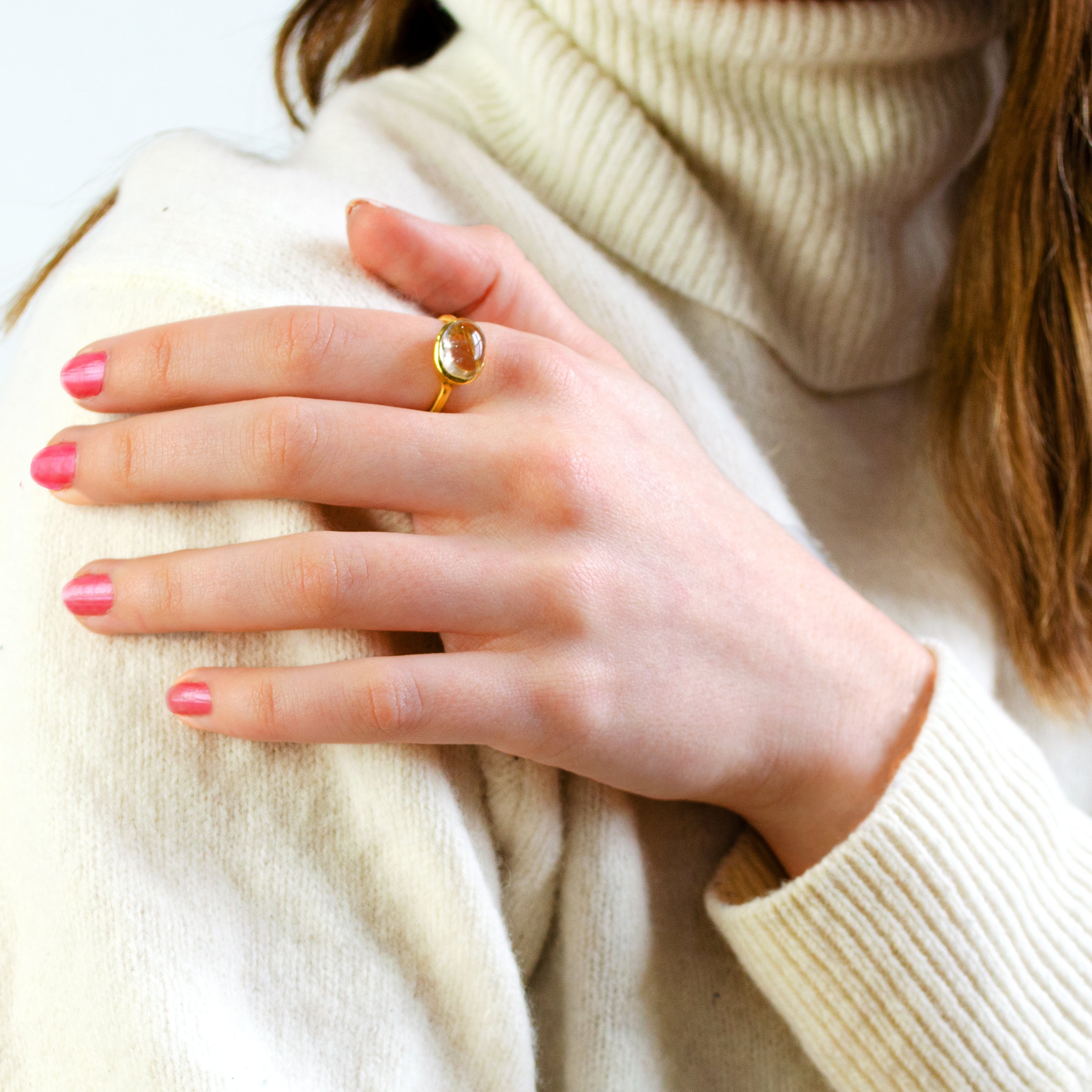 Golden Rutilated  Quartz Oval Bezel Ring