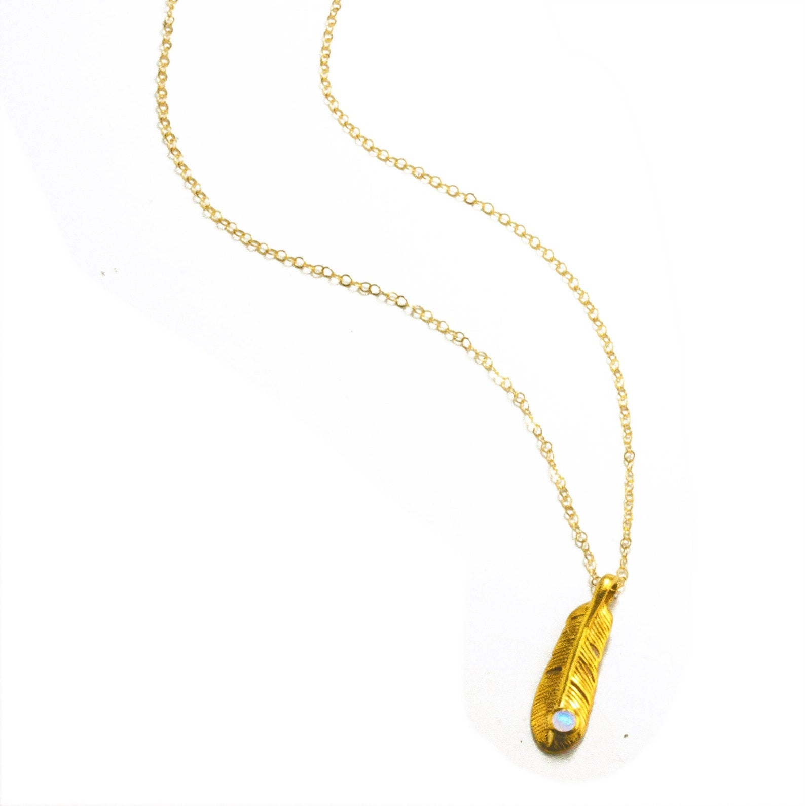 goldfeatherbirthstonenecklacefeatherpendantwithgemstonerainbowmoonstonebirthstoneforJune