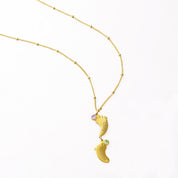 Footprint Charm Vertical Drop Pendant Necklace with Engraved Kid's Names and Birthstones