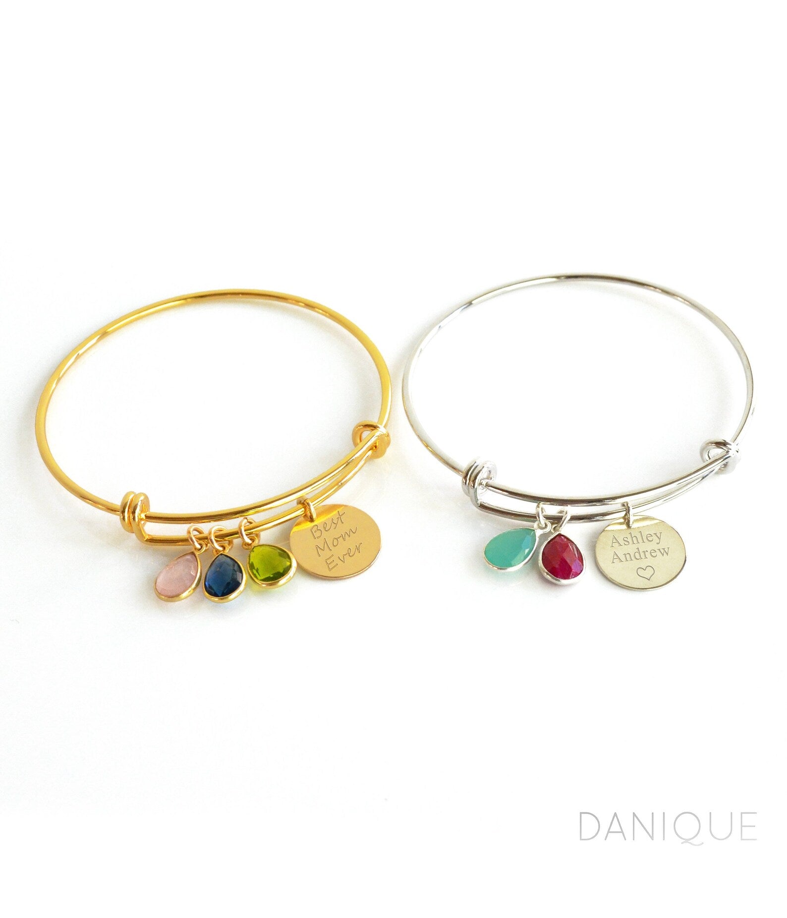 Personalized Mothers Bracelet with Birthstone Charms and Mama Disc Charm