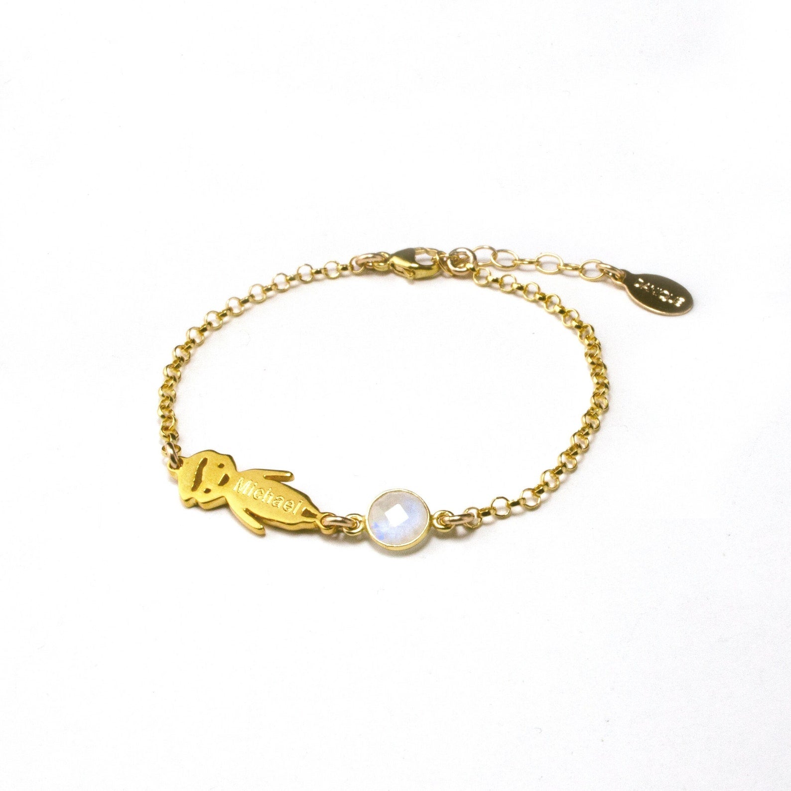 Personalized Birthstone and Kid Charm Bracelet with Child Name or Birthdate and Gemstone
