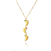 Footprint Charm Vertical Drop Pendant Necklace with Engraved Kid's Names and Birthstones