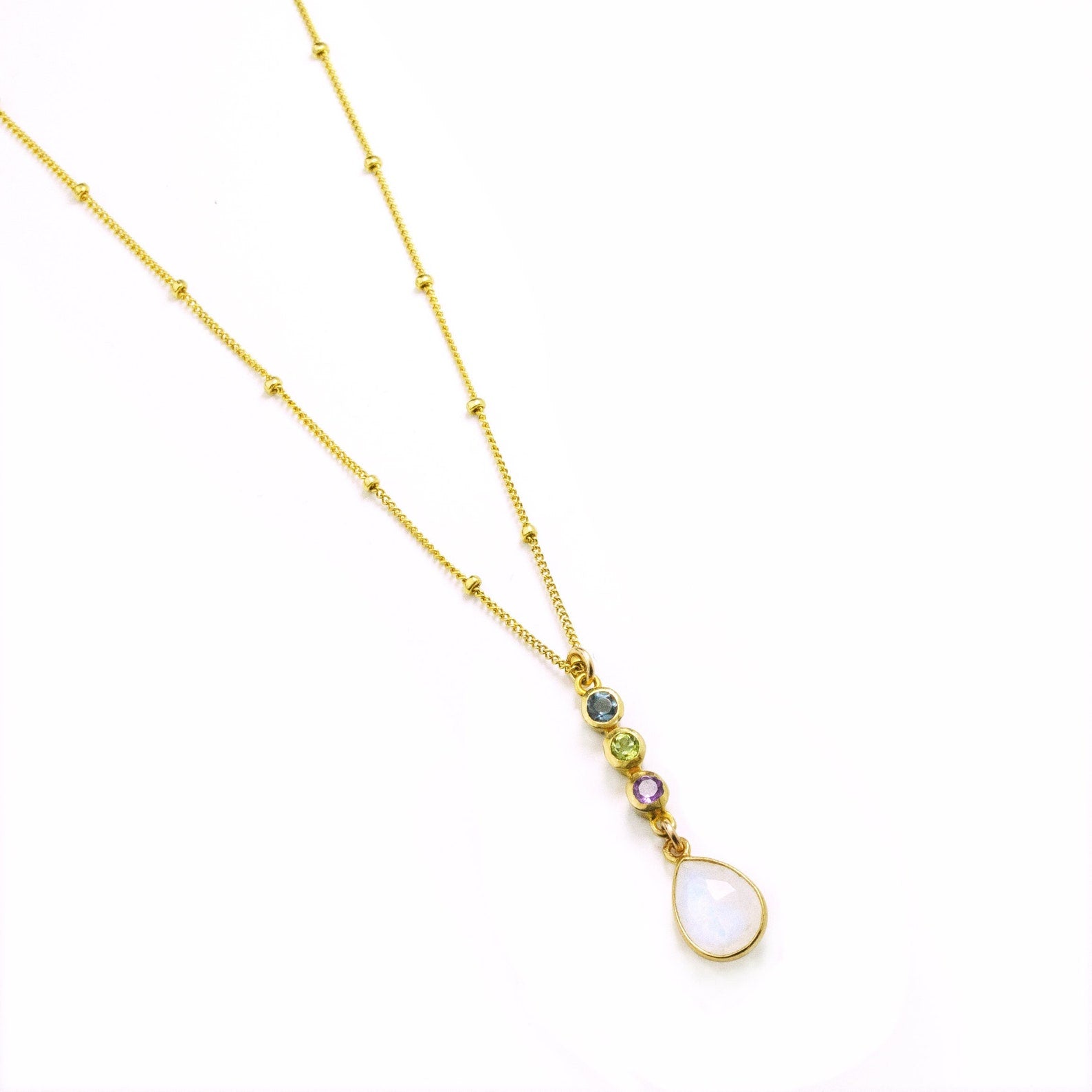 Tiny Birthstone Vertical Bar Necklace with Mother Stone