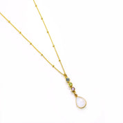 Tiny Birthstone Vertical Bar Necklace with Mother Stone