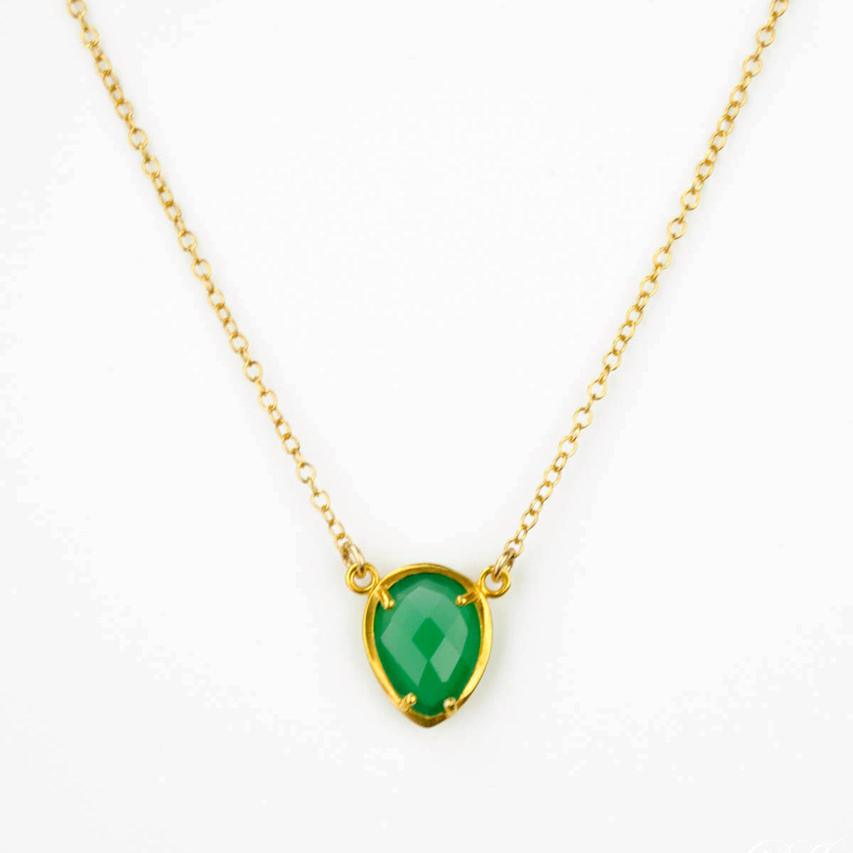 Green Onyx Upside Down Teardrop Station Necklace